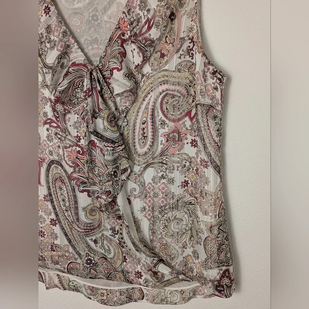 White House Black Market Tank Top Women’s 2 Paisley Sleeveless Blouse Metallic - Picture 5 of 12